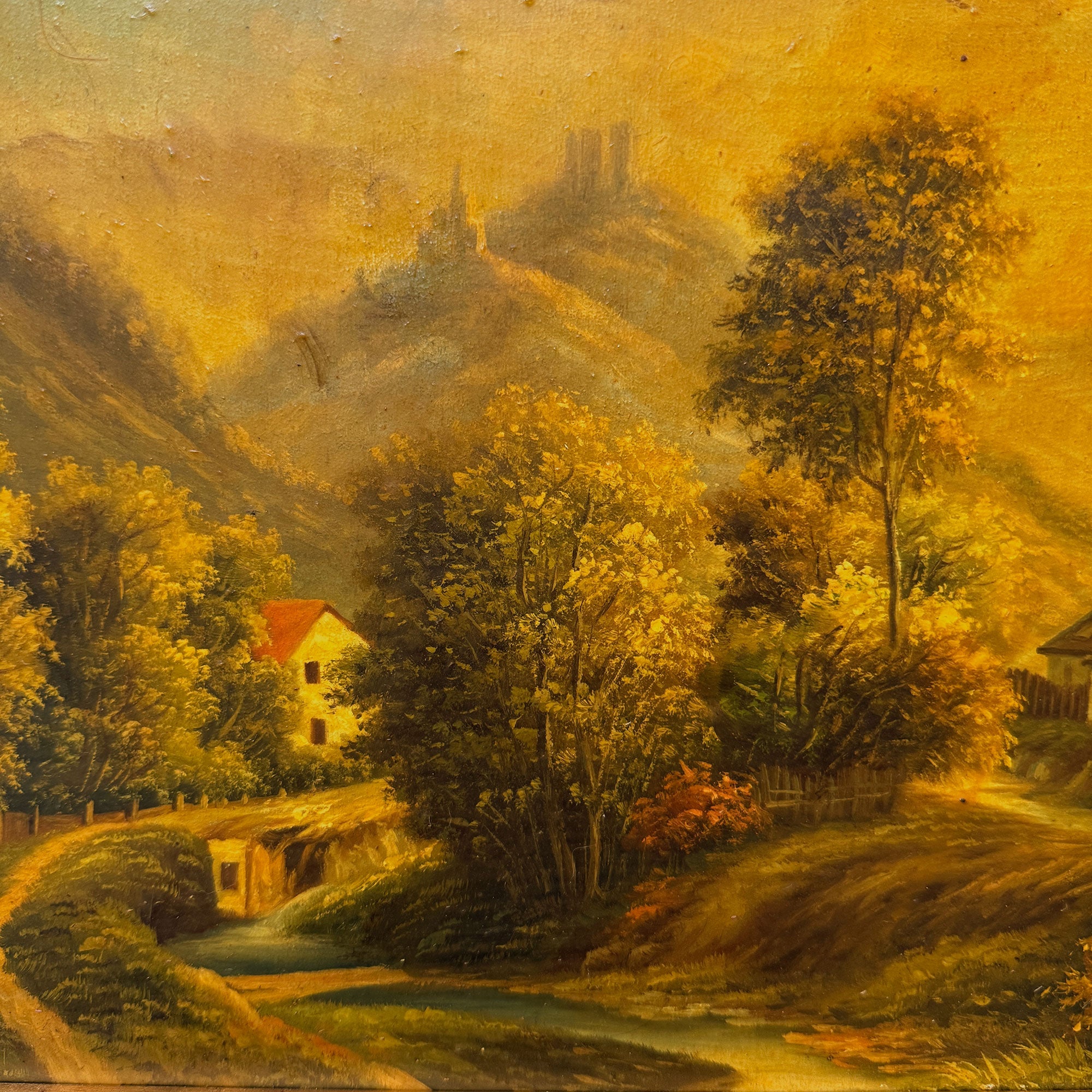 The Valley Road | Signed Vera | Vintage Landscape Oil Painting | Ornate Gold Frame | 20.1×16.1in
