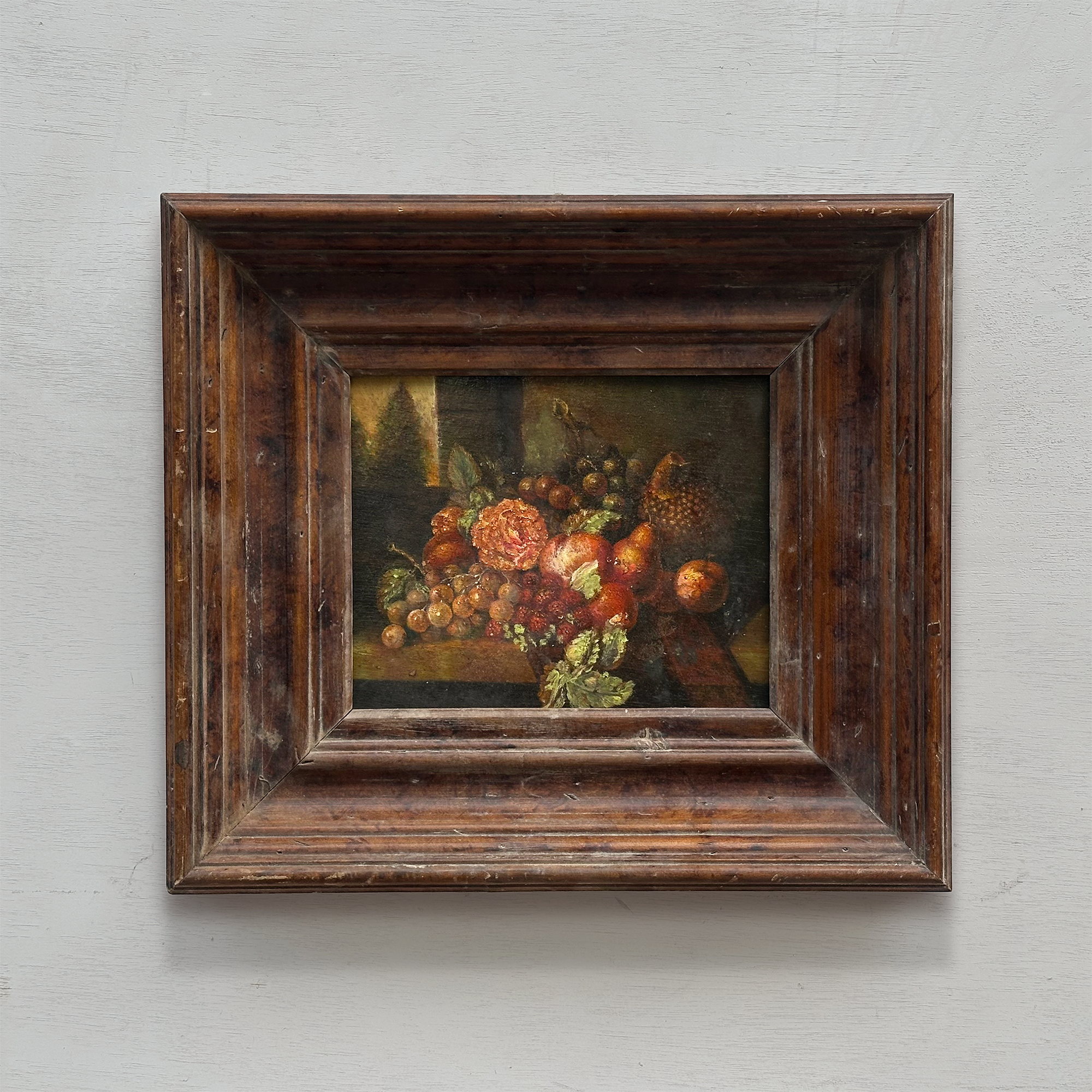 Original Classical Fruit Still Life Hand-Painted Oil Painting in Heavy Dark Wood Frame  (with Frame 43 x 38 cm)