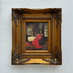 Vintage Catholic Cardinal Oil Painting, Framed European Religious Figure Art (16.1×18.1 in)