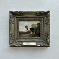 Vintage Horse Oil Painting, Black and White Rearing Horse Artwork, Ornate Silver Gold Framed Collectible Art 18.5×16.5 in