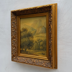 Vintage European Landscape Oil Painting, Mountain Valley Scenery Artwork with Gold Frame 31 × 36 cm