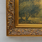 Vintage European Landscape Oil Painting, Mountain Valley Scenery Artwork with Gold Frame 31 × 36 cm