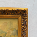 Vintage European Landscape Oil Painting, Mountain Valley Scenery Artwork with Gold Frame 31 × 36 cm