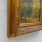 Vintage European Landscape Oil Painting, Mountain Valley Scenery Artwork with Gold Frame 31 × 36 cm