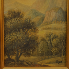 Vintage European Landscape Oil Painting, Mountain Valley Scenery Artwork with Gold Frame 31 × 36 cm