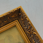 Vintage European Landscape Oil Painting, Mountain Valley Scenery Artwork with Gold Frame 31 × 36 cm