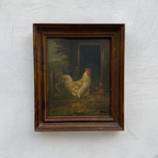 Original Vintage Farm Rooster Painting, Rustic Chicken Wall Art 10.4 × 12.4 in