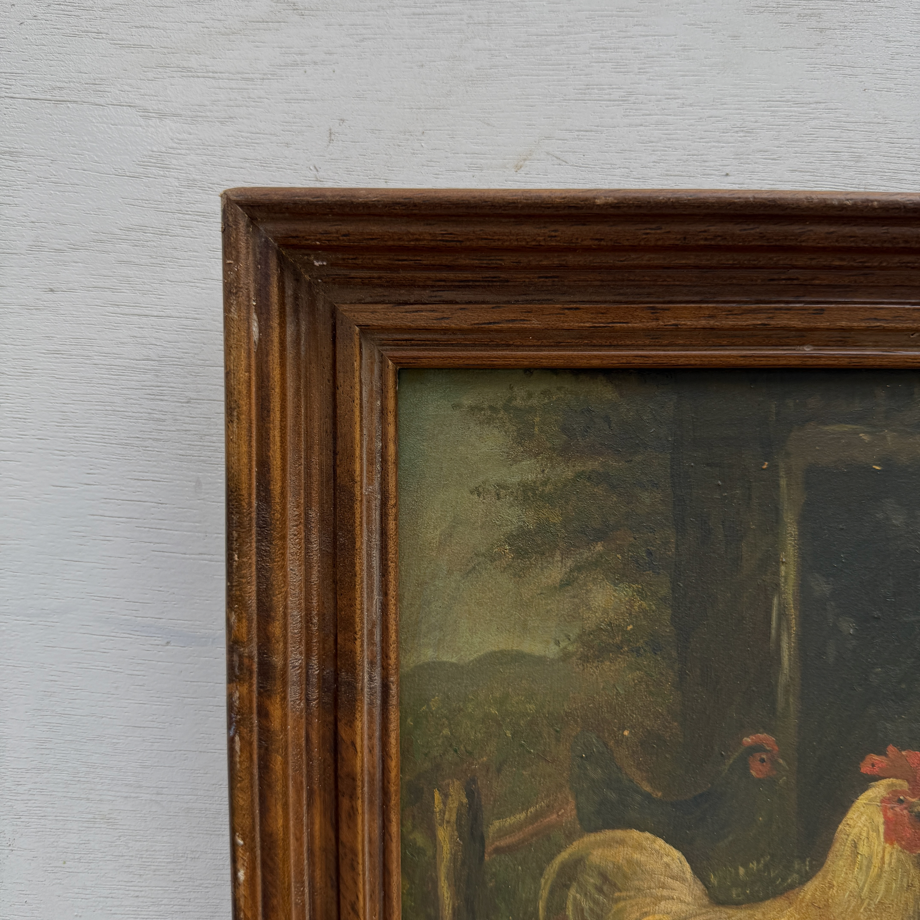 Original Vintage Farm Rooster Painting, Rustic Chicken Wall Art 10.4 × 12.4 in