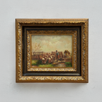 Original Vintage Sheep Farm Oil Painting, Rural Landscape Wall Art in Ornate Frame