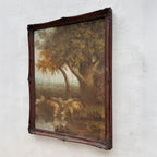 By the Still Water | Vintage Pastoral Landscape Oil Painting | Dark Wood Frame | 20.1×26.4in