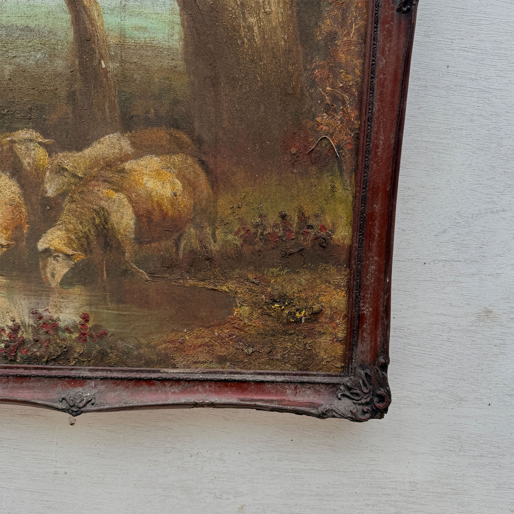 By the Still Water | Vintage Pastoral Landscape Oil Painting | Dark Wood Frame | 20.1×26.4in