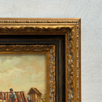 Original Vintage Sheep Farm Oil Painting, Rural Landscape Wall Art in Ornate Frame