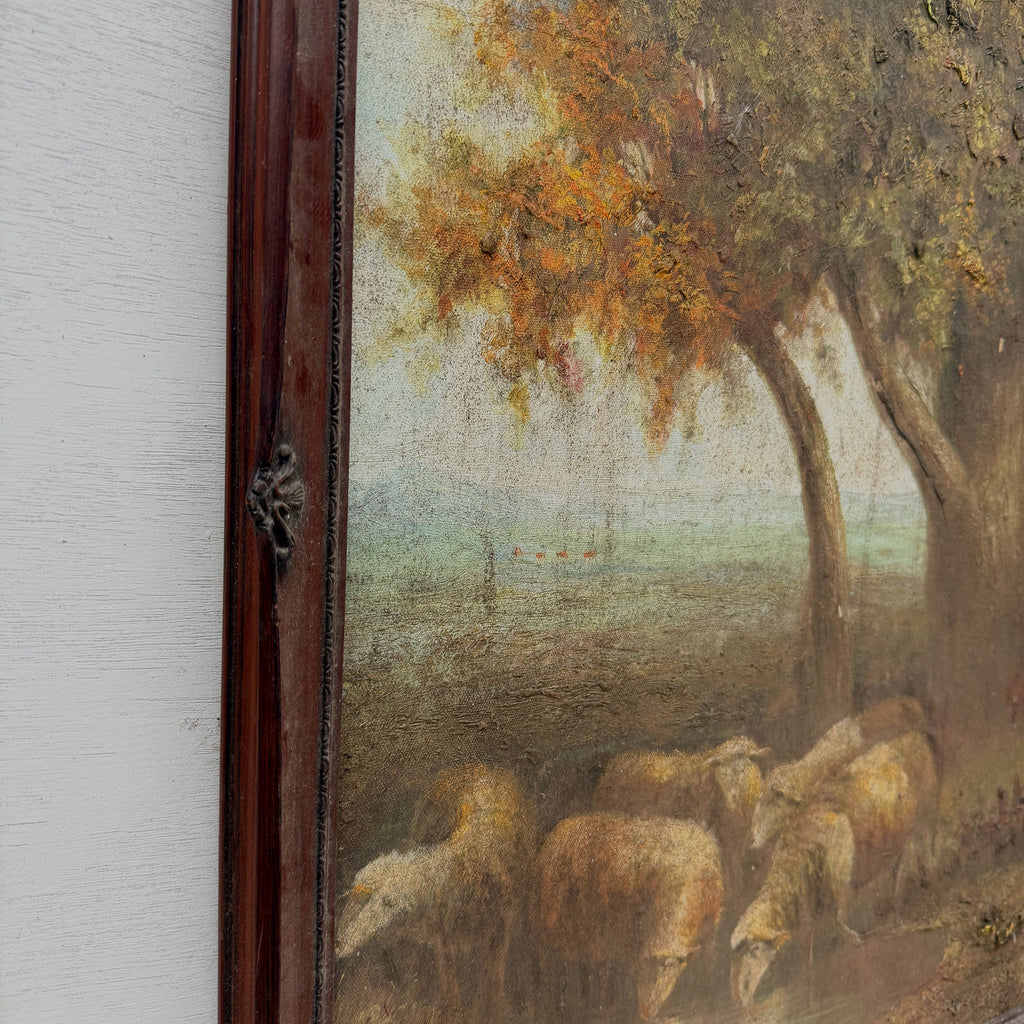 By the Still Water | Vintage Pastoral Landscape Oil Painting | Dark Wood Frame | 20.1×26.4in