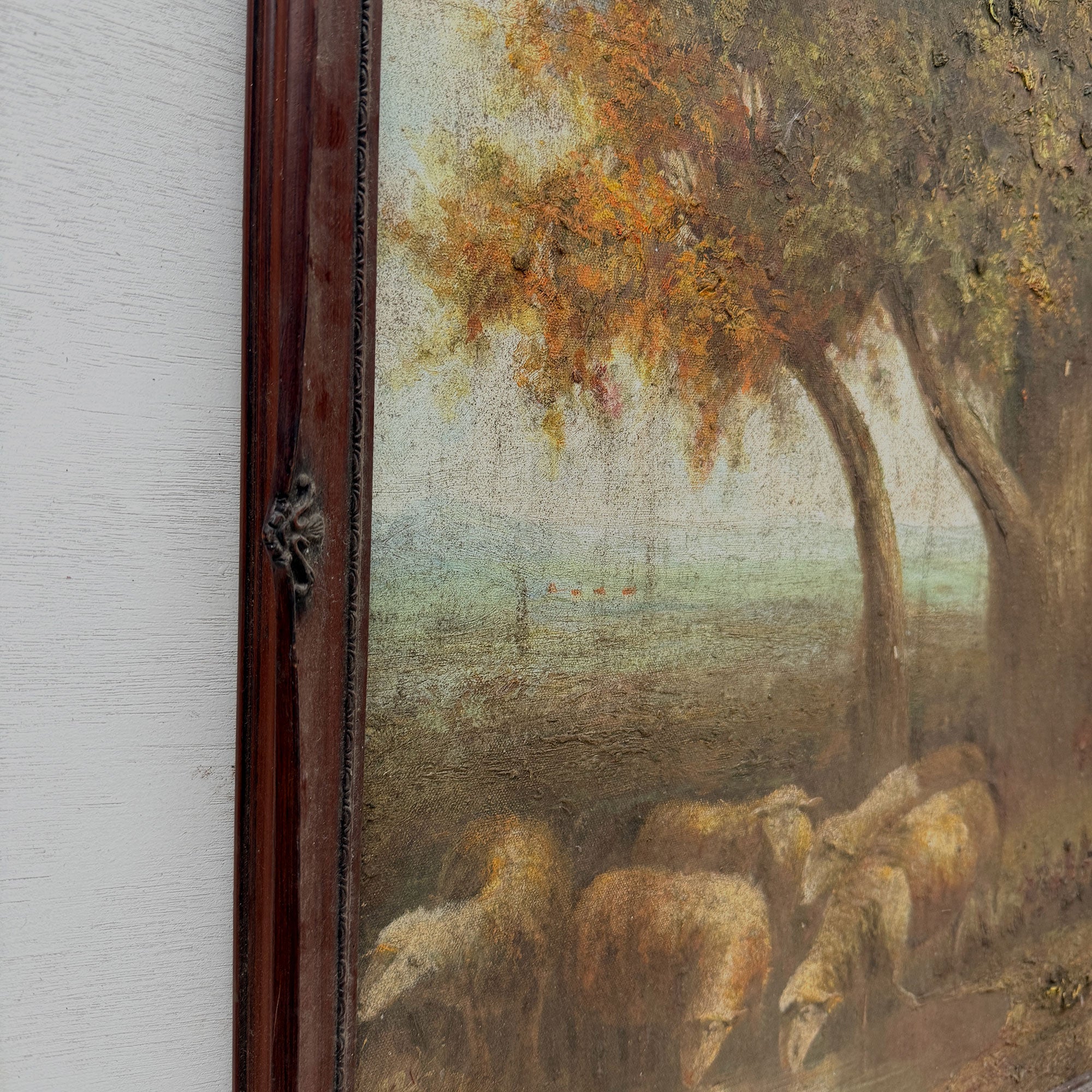 By the Still Water | Vintage Pastoral Landscape Oil Painting | Dark Wood Frame | 20.1×26.4in