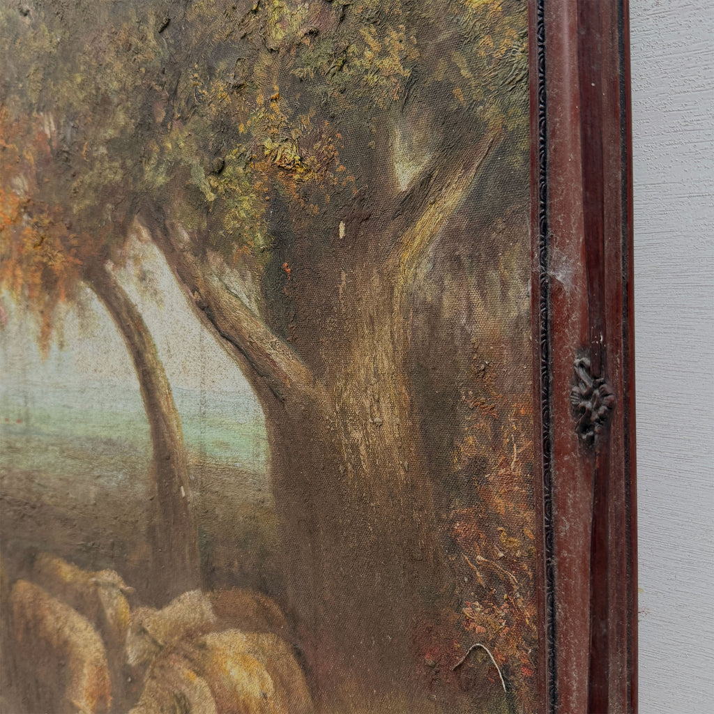 By the Still Water | Vintage Pastoral Landscape Oil Painting | Dark Wood Frame | 20.1×26.4in