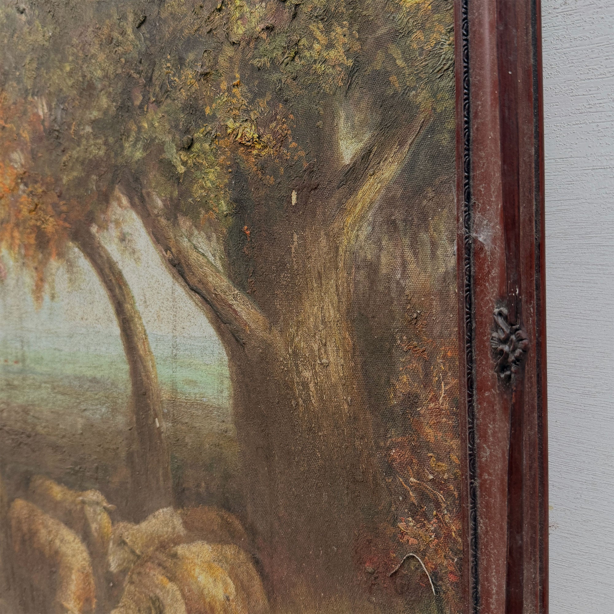 By the Still Water | Vintage Pastoral Landscape Oil Painting | Dark Wood Frame | 20.1×26.4in