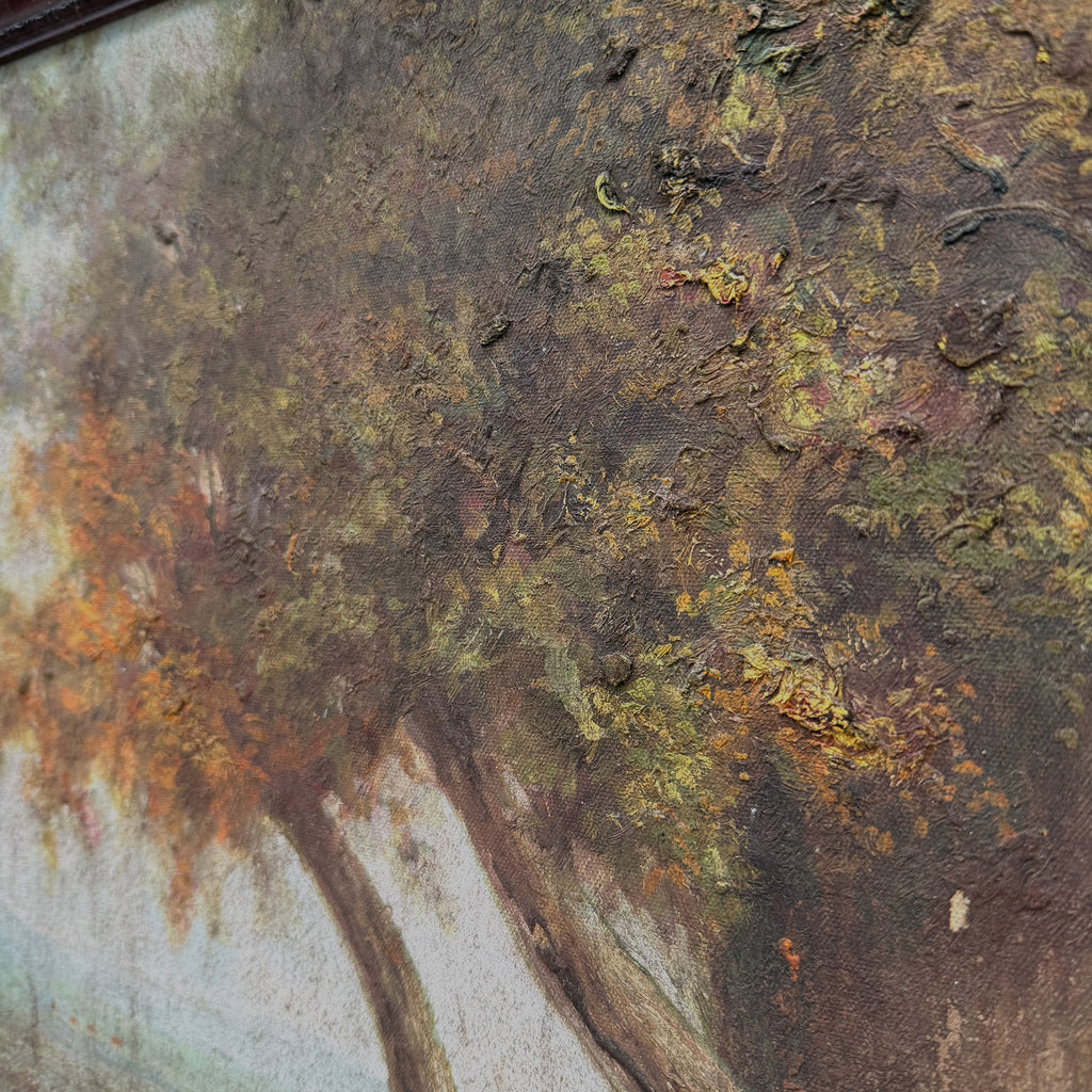 By the Still Water | Vintage Pastoral Landscape Oil Painting | Dark Wood Frame | 20.1×26.4in