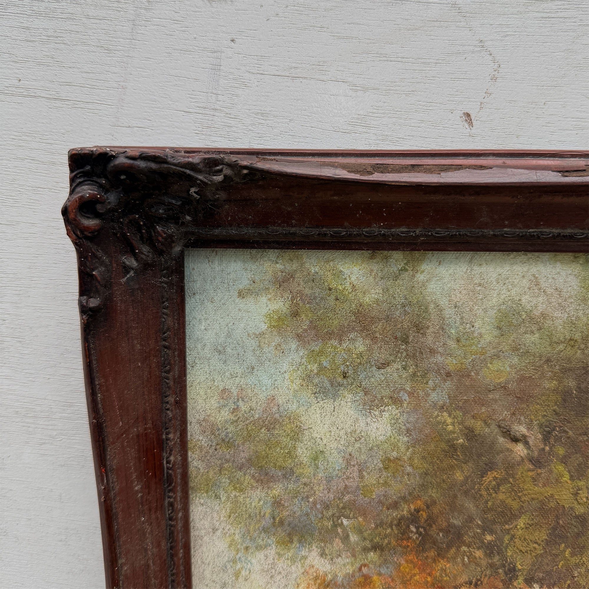 By the Still Water | Vintage Pastoral Landscape Oil Painting | Dark Wood Frame | 20.1×26.4in