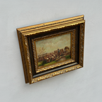 Original Vintage Sheep Farm Oil Painting, Rural Landscape Wall Art in Ornate Frame