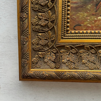 Original Farmhouse Goats Hand-Painted Oil Painting in Heavy Ornate Grapevine Gold Frame   ( with Frame 50 x 45 cm )