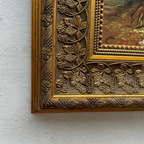 Original Farmhouse Goats Hand-Painted Oil Painting in Heavy Ornate Grapevine Gold Frame   ( with Frame 50 x 45 cm )