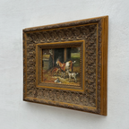 Original Farmhouse Goats Hand-Painted Oil Painting in Heavy Ornate Grapevine Gold Frame   ( with Frame 50 x 45 cm )