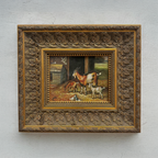 Original Farmhouse Goats Hand-Painted Oil Painting in Heavy Ornate Grapevine Gold Frame   ( with Frame 50 x 45 cm )