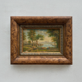 Original Hand-Painted Classical Pastoral Landscape Oil Painting in Heavy Broad Burlwood Style Frame