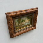 Original Hand-Painted Classical Pastoral Landscape Oil Painting in Heavy Broad Burlwood Style Frame