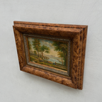 Original Hand-Painted Classical Pastoral Landscape Oil Painting in Heavy Broad Burlwood Style Frame