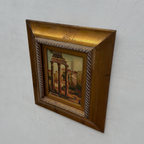 Original Vintage Roman Ruins Oil Painting, Classical European Architecture Art in Gold Frame