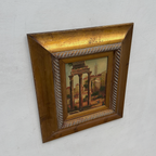Original Vintage Roman Ruins Oil Painting, Classical European Architecture Art in Gold Frame