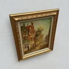 Vintage Dutch Old Town Oil Painting, European Architectural Street Scene in Ornate Gilded Frame
