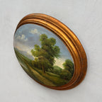 Waterside Path | Vintage Landscape Oil Painting | Oval Frame, Convex Panel | 18.5×15.4in