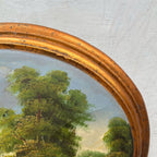 Waterside Path | Vintage Landscape Oil Painting | Oval Frame, Convex Panel | 18.5×15.4in