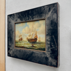 Original Framed Vintage Tall Ship Oil Painting, Maritime Seascape and Sailing Vessel Art