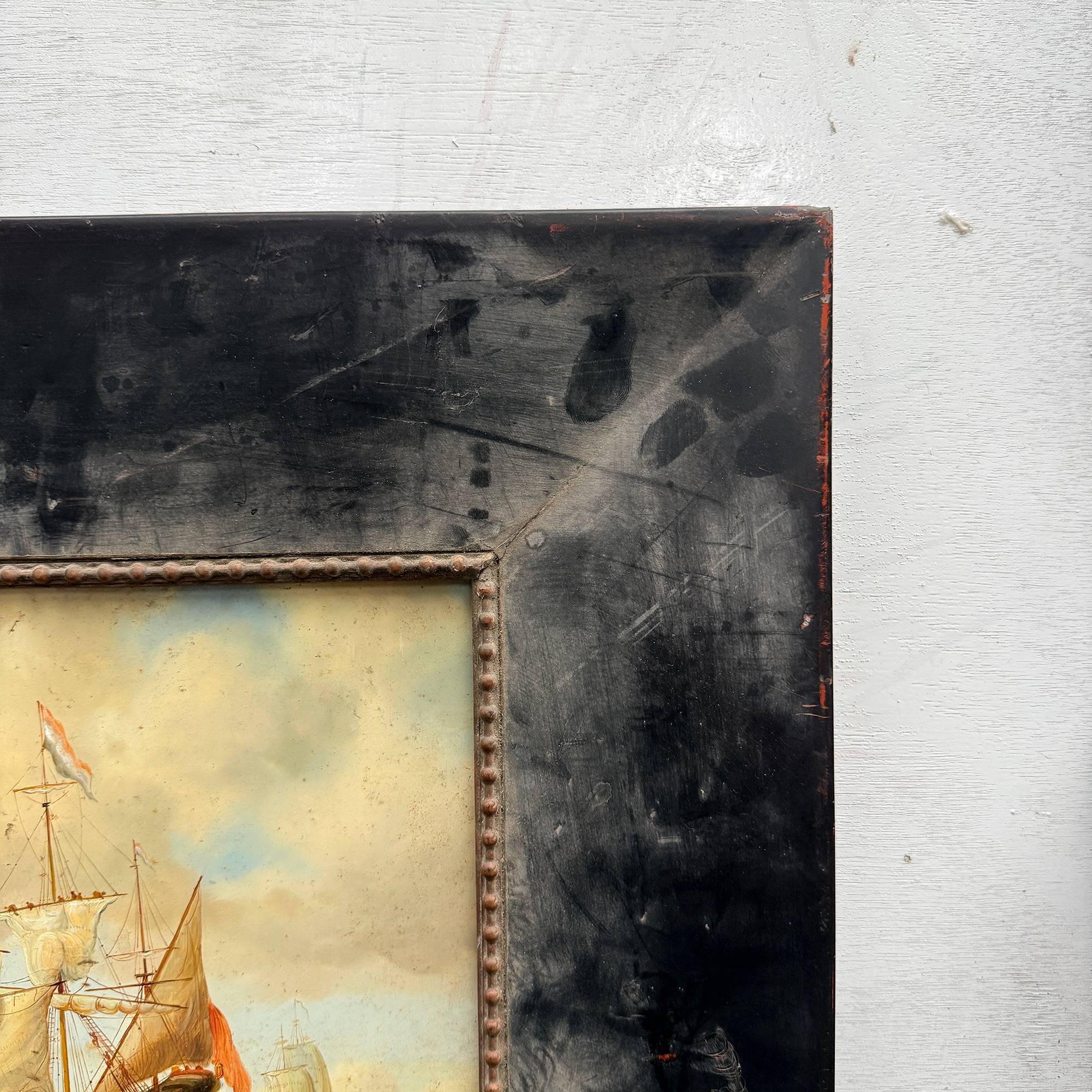Original Framed Vintage Tall Ship Oil Painting, Maritime Seascape and Sailing Vessel Art