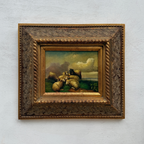 Original Framed Vintage Pastoral Sheep Oil Painting, European Countryside Landscape Art ( with Frame 42.5 x 47.5 cm )