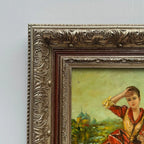 Ladies in the Meadow | Vintage Figure Oil Painting | Ornate Frame | 18.9×22.8in - Vintage Oil Painting - Arden Gallery