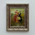 Ladies in the Meadow | Vintage Figure Oil Painting | Ornate Frame | 18.9×22.8in - Vintage Oil Painting - Arden Gallery