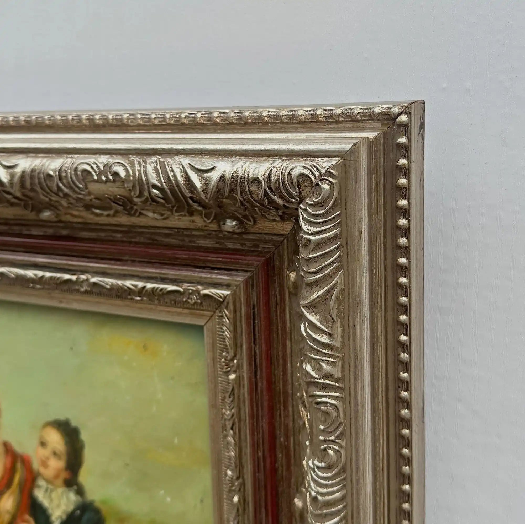 Ladies in the Meadow | Vintage Figure Oil Painting | Ornate Frame | 18.9×22.8in - Vintage Oil Painting - Arden Gallery