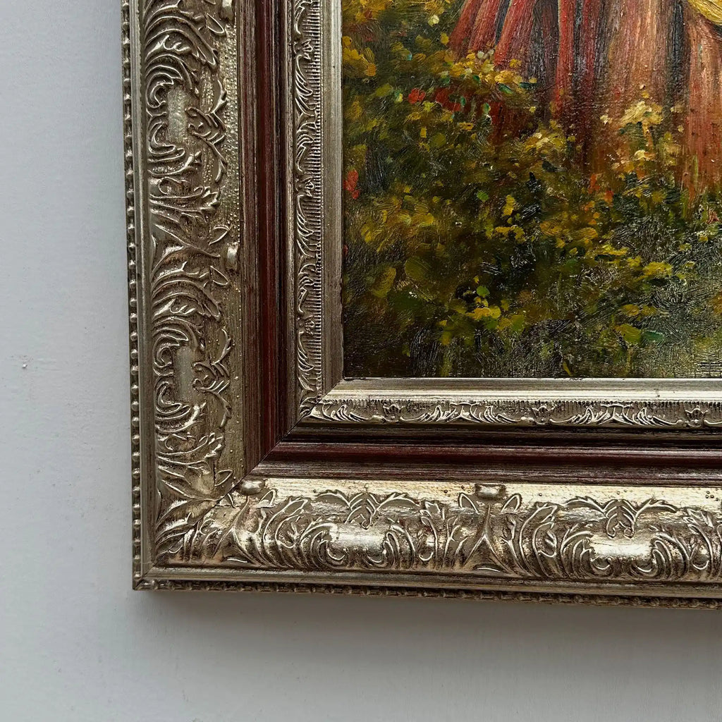 Ladies in the Meadow | Vintage Figure Oil Painting | Ornate Frame | 18.9×22.8in - Vintage Oil Painting - Arden Gallery