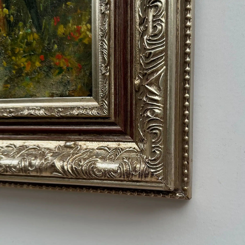 Ladies in the Meadow | Vintage Figure Oil Painting | Ornate Frame | 18.9×22.8in - Vintage Oil Painting - Arden Gallery