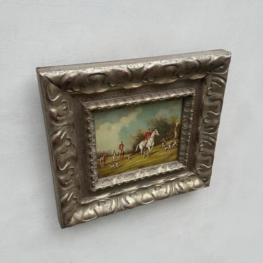 Old World Hunting Oil Painting, Rustic Framed Countryside Wall Art 44.5x39.5cm - Vintage Oil Painting - Arden Gallery
