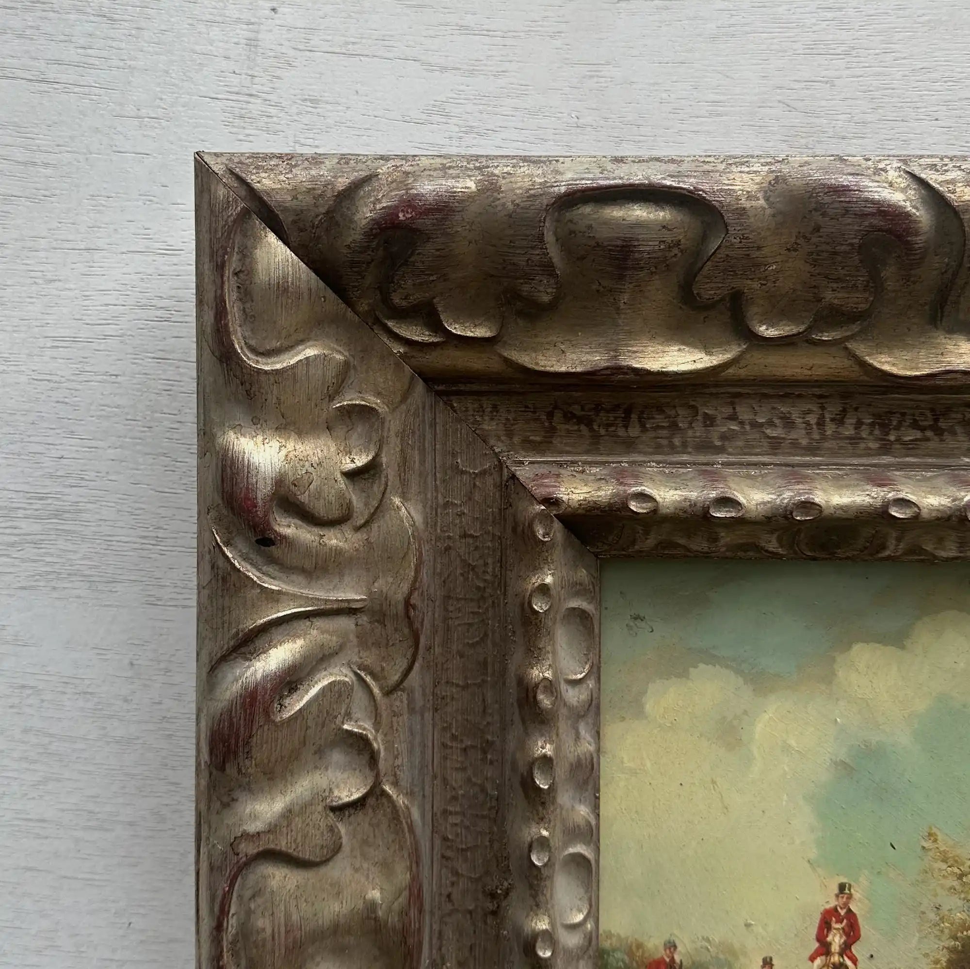 Old World Hunting Oil Painting, Rustic Framed Countryside Wall Art 44.5x39.5cm - Vintage Oil Painting - Arden Gallery
