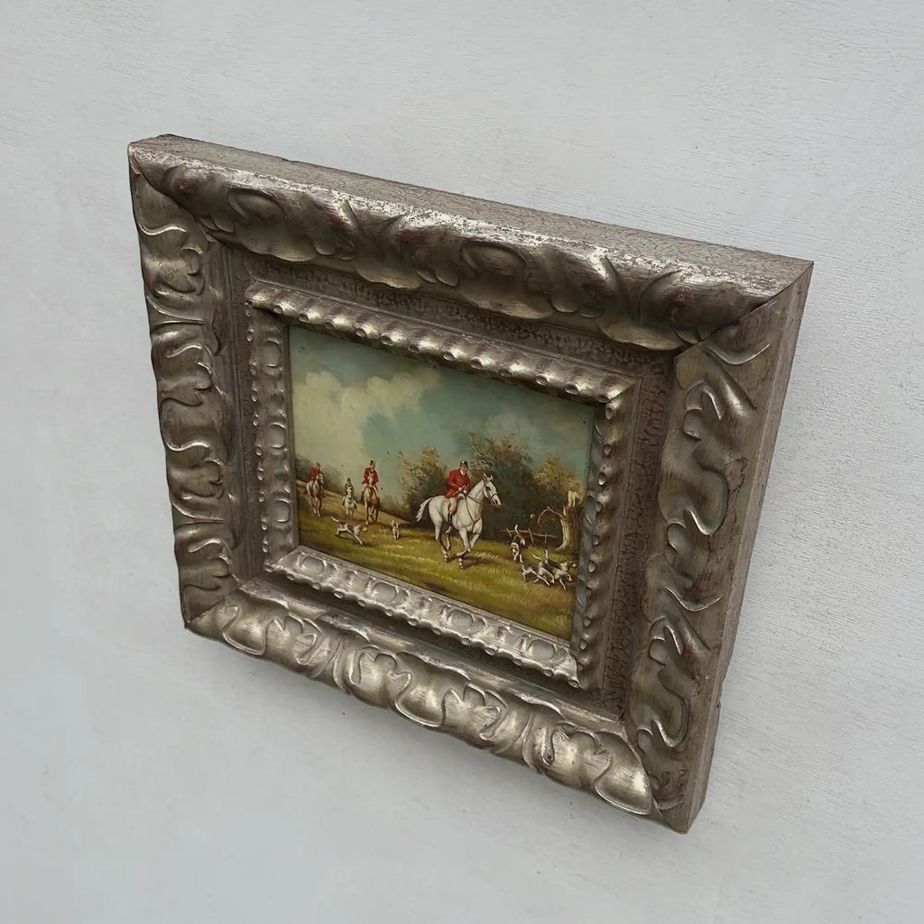 Old World Hunting Oil Painting, Rustic Framed Countryside Wall Art 44.5x39.5cm - Vintage Oil Painting - Arden Gallery