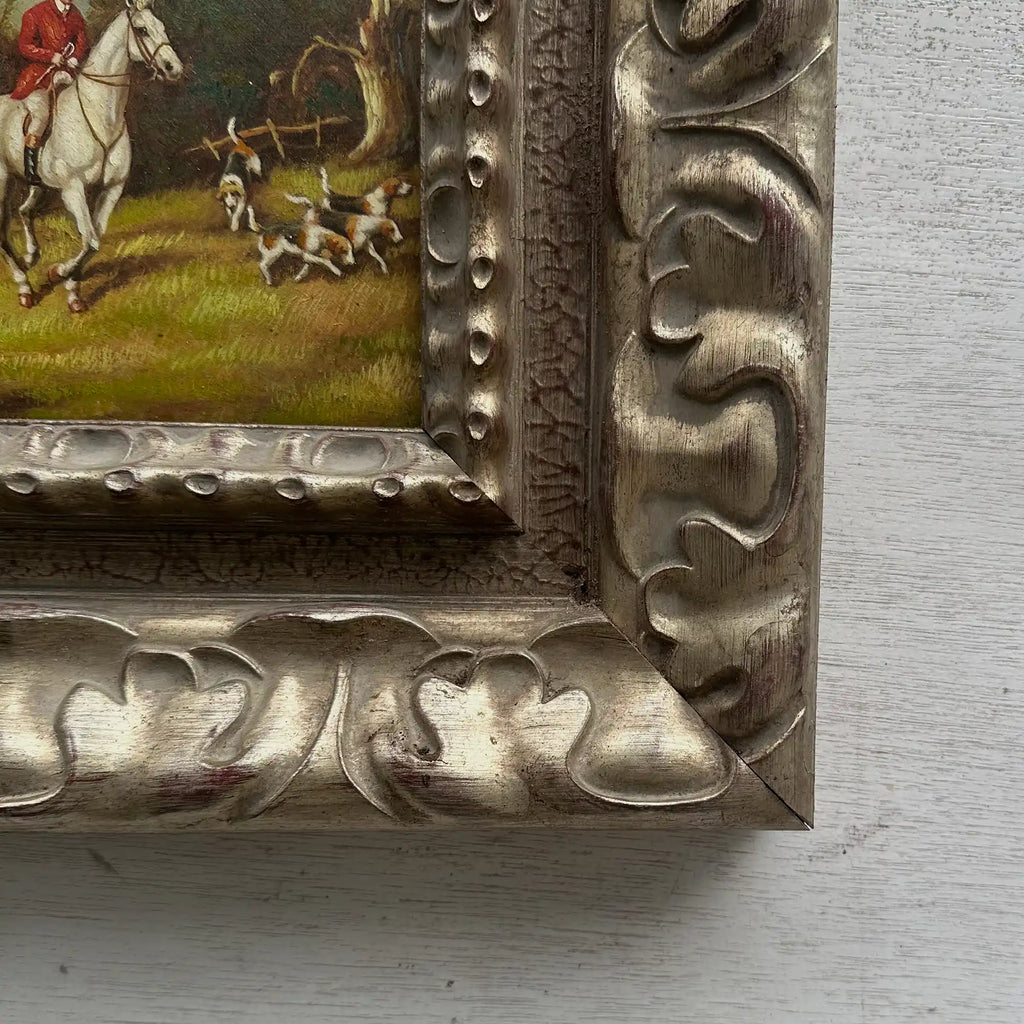 Old World Hunting Oil Painting, Rustic Framed Countryside Wall Art 44.5x39.5cm - Vintage Oil Painting - Arden Gallery