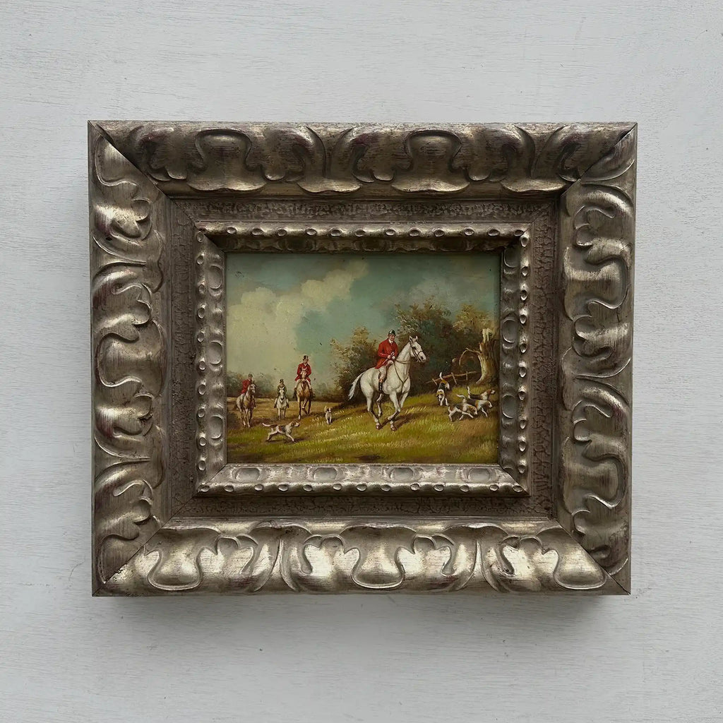 Old World Hunting Oil Painting, Rustic Framed Countryside Wall Art 44.5x39.5cm - Vintage Oil Painting - Arden Gallery