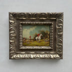 Old World Hunting Oil Painting, Rustic Framed Countryside Wall Art 44.5x39.5cm - Vintage Oil Painting - Arden Gallery