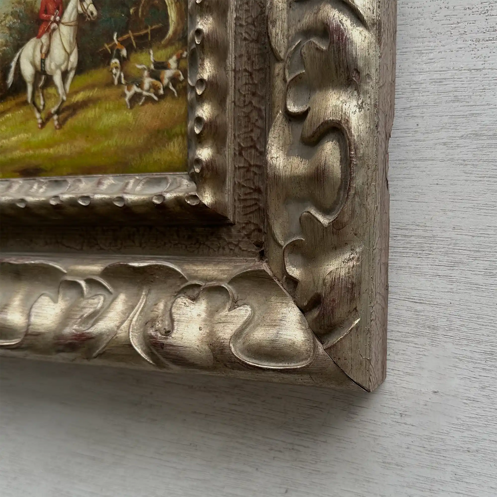 Old World Hunting Oil Painting, Rustic Framed Countryside Wall Art 44.5x39.5cm - Vintage Oil Painting - Arden Gallery